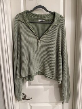 Aerie cropped ribbed quarter zip pullover